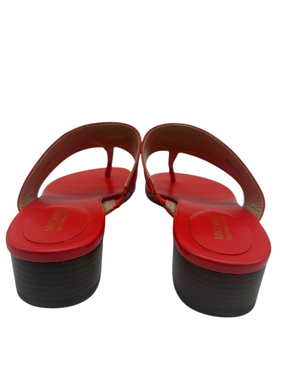 Michael Kors Womens Sandals Size 8.5 Red Leather Logo Thong Heeled Colorful Chic - Picture 6 of 12
